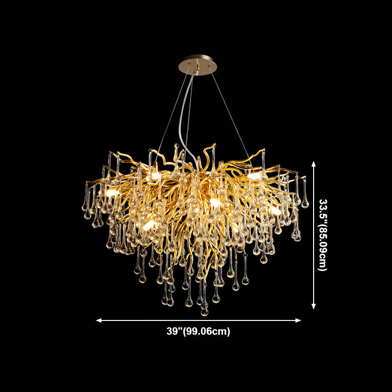 Gold Nest Chandelier Lighting Luxury Country Style Crystal Living Room Hanging Light