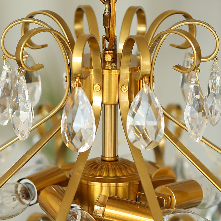 Brass Scrolls Chandelier Pendant Countryside Crystal Dining Room Hanging Light