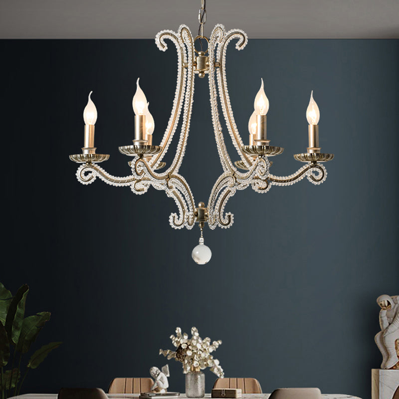 Candle Chandelier Light Fixtures Traditional Multi-Head Suspension Pendant Lamps with Crystal Bead