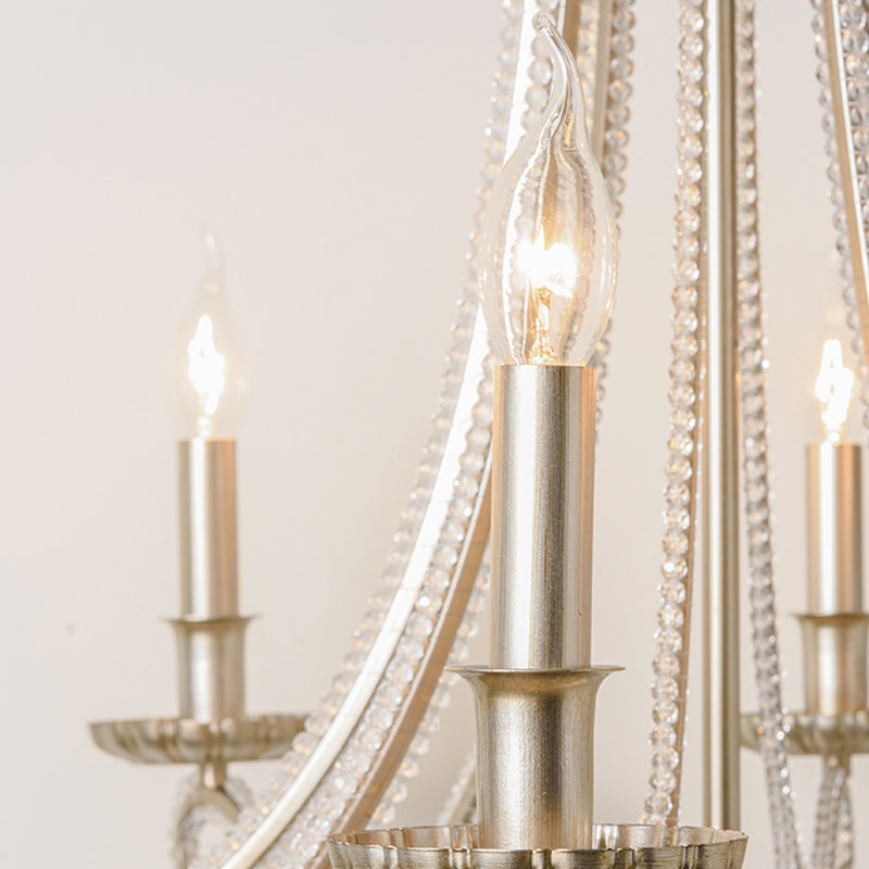 Candle Chandelier Light Fixtures Traditional Multi-Head Suspension Pendant Lamps with Crystal Bead