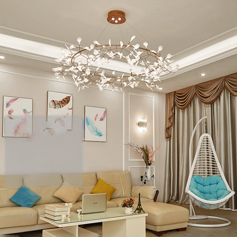 Metal Branch Shape Chandelier Nordic Style Fireflies Hanging Lamp for Living Room