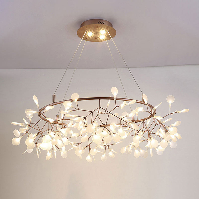 Metal Branch Shape Chandelier Nordic Style Fireflies Hanging Lamp for Living Room