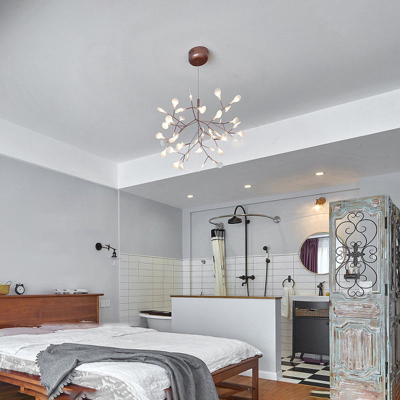 Metal Branch Shape Chandelier Nordic Style Fireflies Hanging Lamp for Living Room