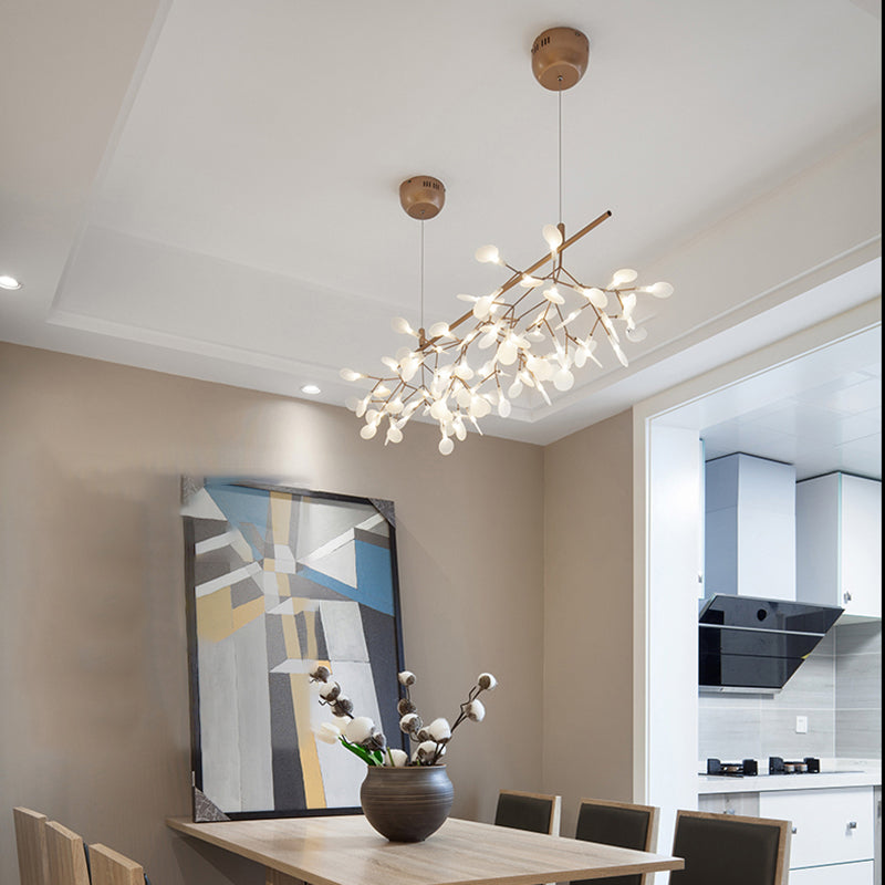 Metal Branch Shape Chandelier Nordic Style Fireflies Hanging Lamp for Living Room