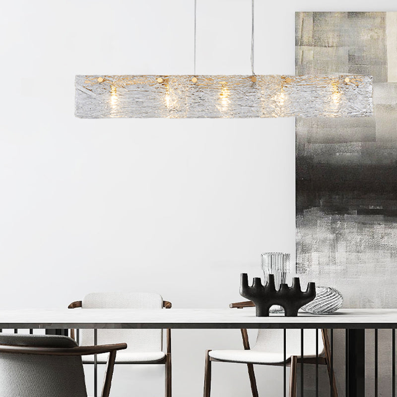 5 Light Island Lighting Modern Style Rectangular Shape Glass Hanging Light Fixtures