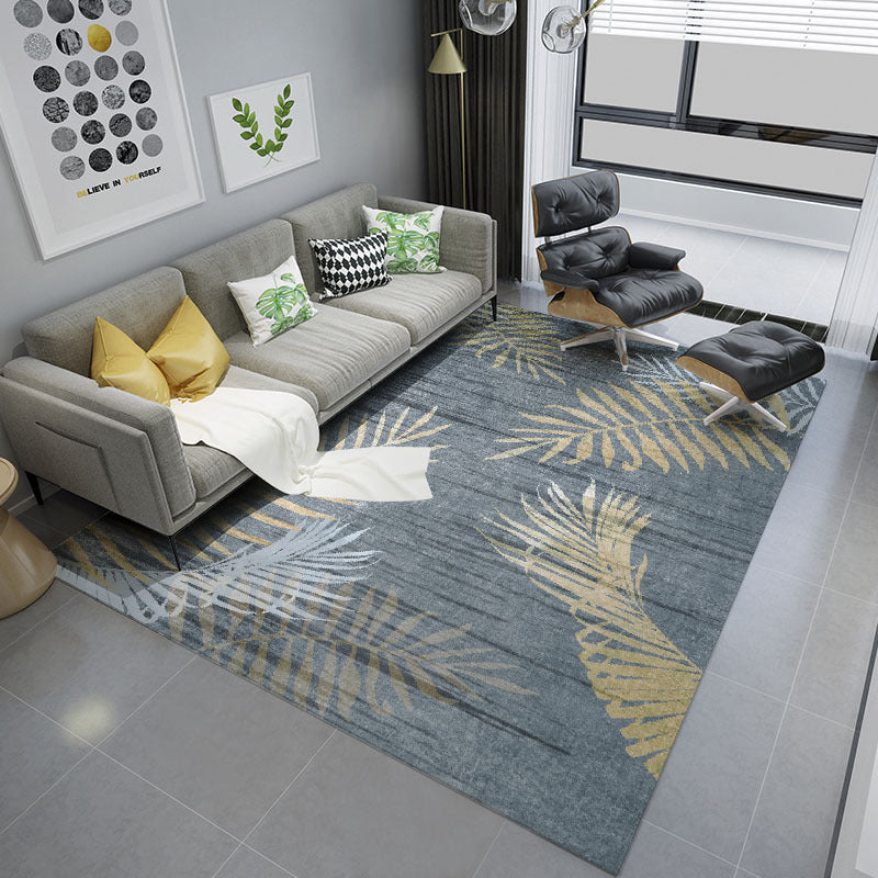 Blue Living Room Carpet Geometric Pattern Polyester Area Rug Non-Slip Backing Rug