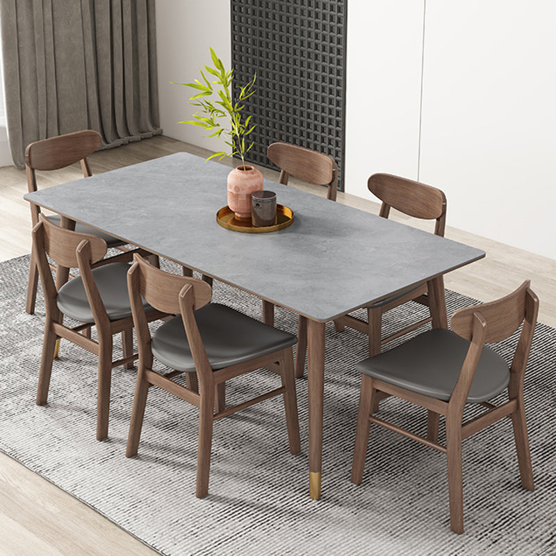 Mesa de comedor gris de cocina Mid-Century Mesa de comedor rectangular de piedra sinterizada con 4 patas