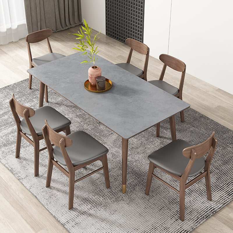 Mesa de comedor gris de cocina Mid-Century Mesa de comedor rectangular de piedra sinterizada con 4 patas