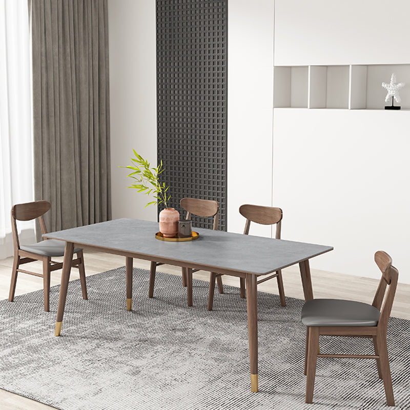 Mesa de comedor gris de cocina Mid-Century Mesa de comedor rectangular de piedra sinterizada con 4 patas