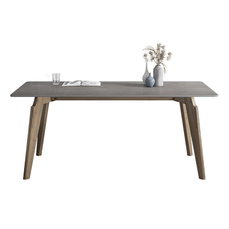 Rectangle Sintered Stone Grey Tone Dining Table Vintage 4 Legs Table for Dining Room