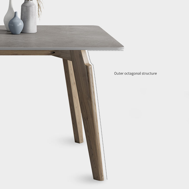 Rectangle Sintered Stone Grey Tone Dining Table Vintage 4 Legs Table for Dining Room