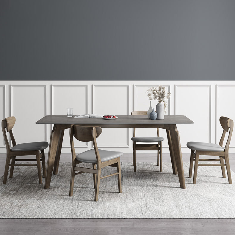 Rectangle Sintered Stone Grey Tone Dining Table Vintage 4 Legs Table for Dining Room