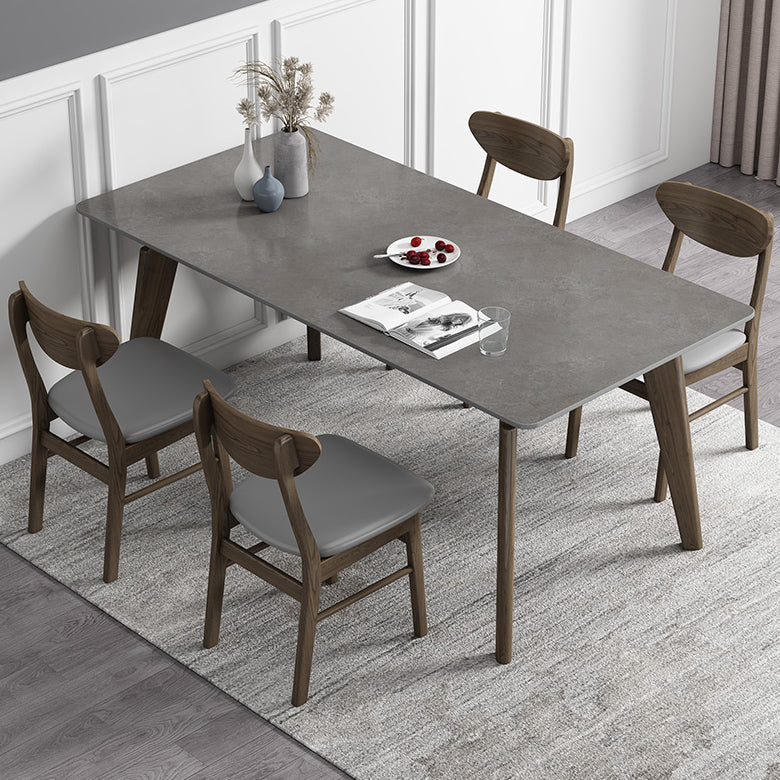 Rectangle Sintered Stone Grey Tone Dining Table Vintage 4 Legs Table for Dining Room