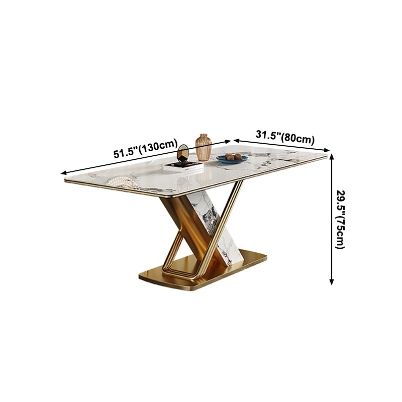 Traditional Luxury Style Dining Table Rectangle White Sintered Stone Table with Gold Frame