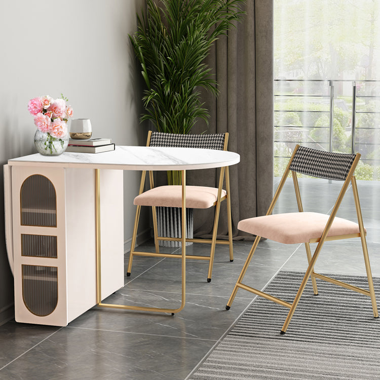 59-inch Oval Shape Casual Dining Table Two-Color Extendable Table with Sintered Stone