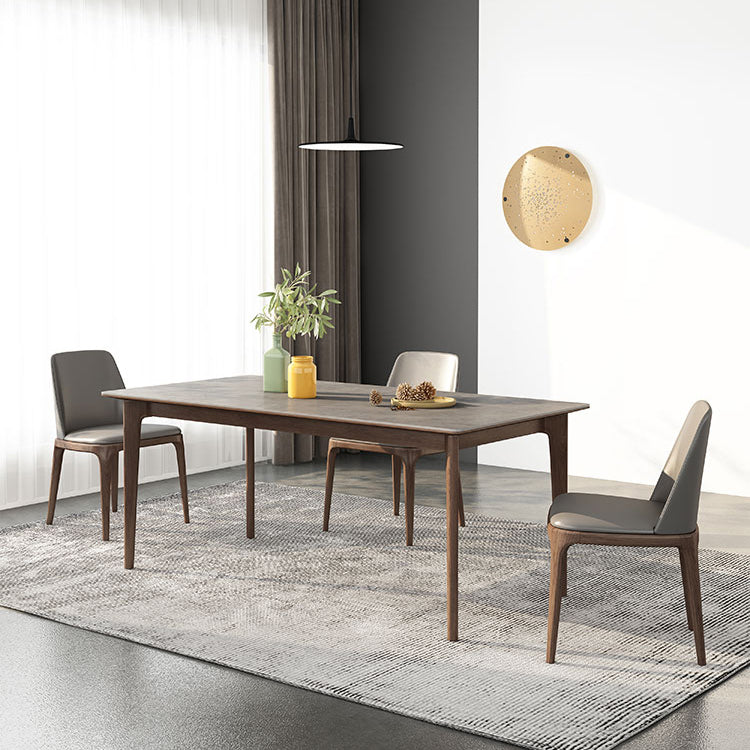 Mesa de comedor estándar de piedra sinterizada de mediados de siglo, mesa gris con forma rectangular, para cocina