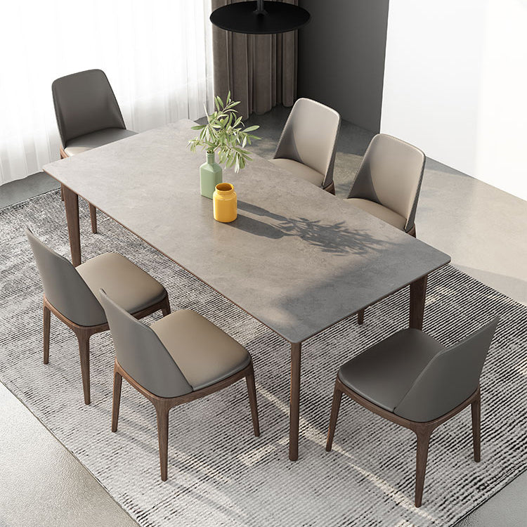 Mesa de comedor estándar de piedra sinterizada de mediados de siglo, mesa gris con forma rectangular, para cocina