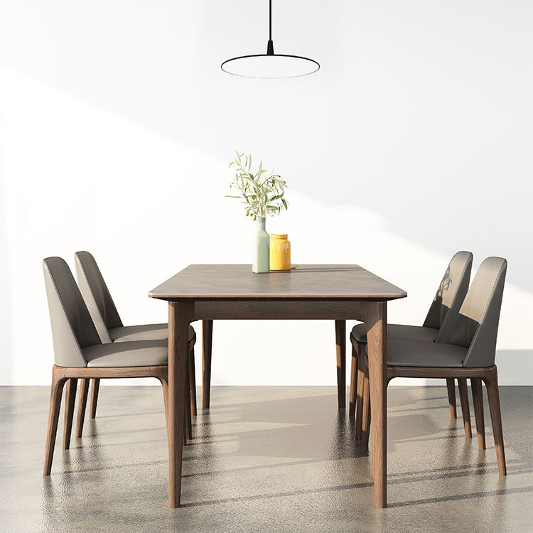 Mesa de comedor estándar de piedra sinterizada de mediados de siglo, mesa gris con forma rectangular, para cocina
