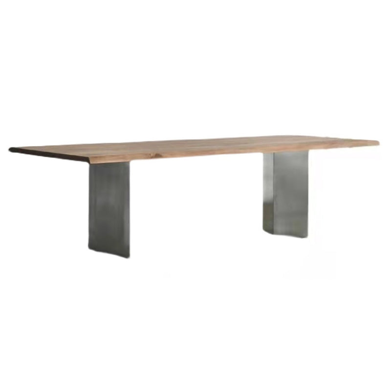 Mesa de comedor rectangular de color madera, mesa de madera maciza de pino, lujo con pedestal doble