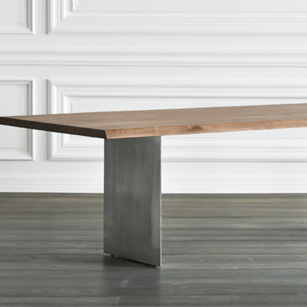 Mesa de comedor rectangular de color madera, mesa de madera maciza de pino, lujo con pedestal doble