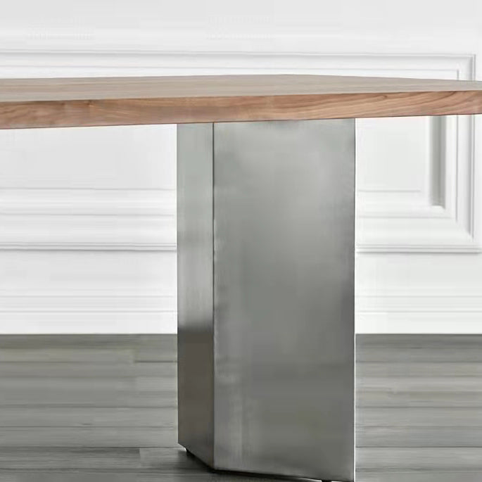 Mesa de comedor rectangular de color madera, mesa de madera maciza de pino, lujo con pedestal doble