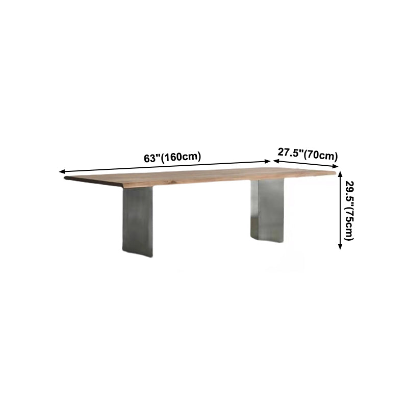 Mesa de comedor rectangular de color madera, mesa de madera maciza de pino, lujo con pedestal doble