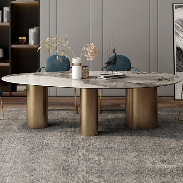 Oval Sintered Stone Dining Table Luxury Kitchen Table with 3 Legs in Gold