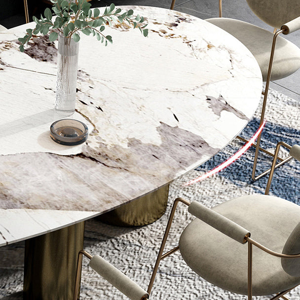 Oval Sintered Stone Dining Table Luxury Kitchen Table with 3 Legs in Gold