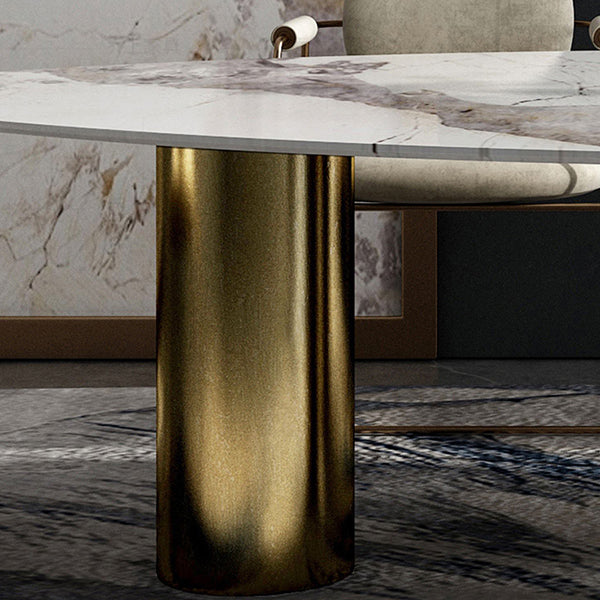 Oval Sintered Stone Dining Table Luxury Kitchen Table with 3 Legs in Gold