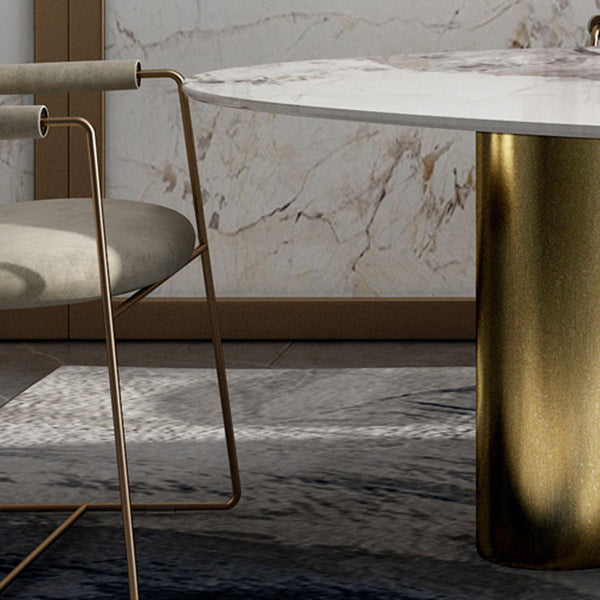Oval Sintered Stone Dining Table Luxury Kitchen Table with 3 Legs in Gold