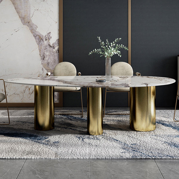Oval Sintered Stone Dining Table Luxury Kitchen Table with 3 Legs in Gold