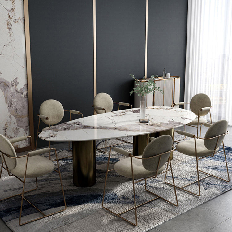 Oval Sintered Stone Dining Table Luxury Kitchen Table with 3 Legs in Gold