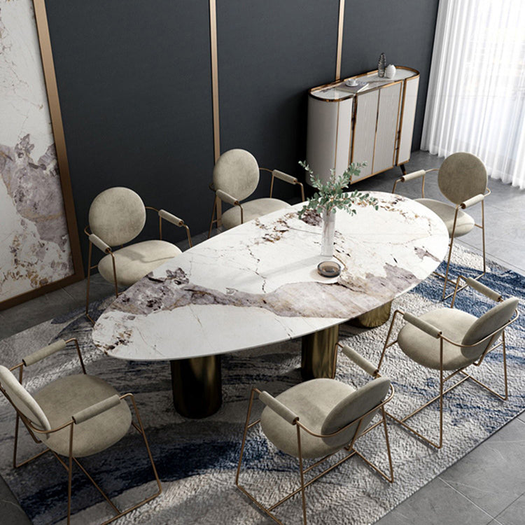 Oval Sintered Stone Dining Table Luxury Kitchen Table with 3 Legs in Gold