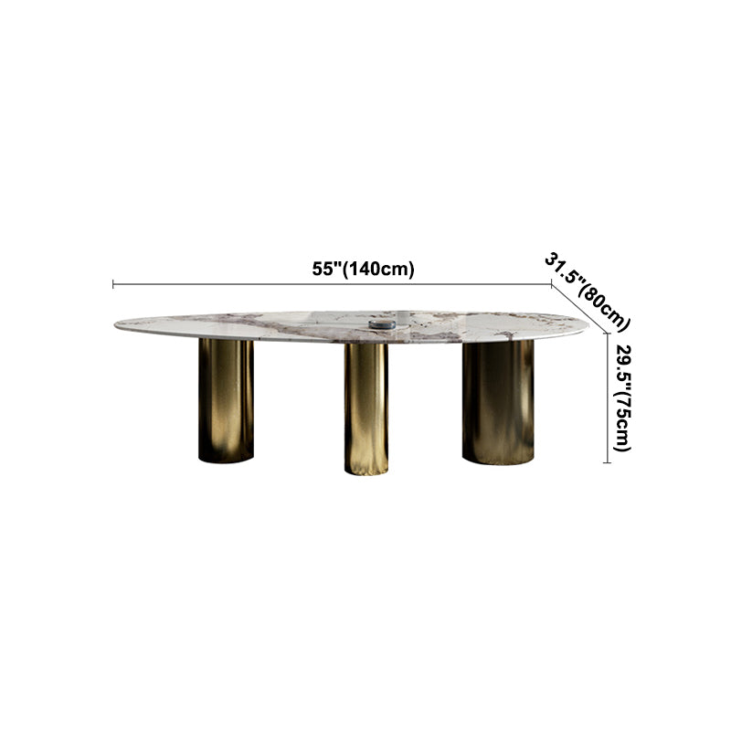 Oval Sintered Stone Dining Table Luxury Kitchen Table with 3 Legs in Gold