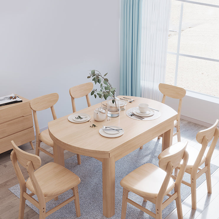 Contemporary Extendable Solid Wood Dining Table Kitchen Standard Dining Table with 4 Legs Base