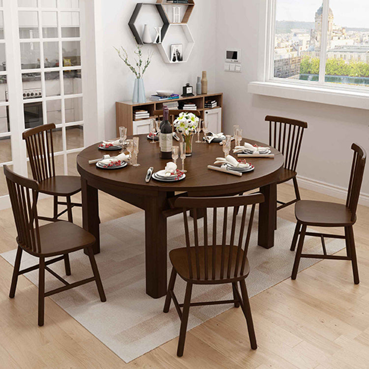 Contemporary Extendable Solid Wood Dining Table Kitchen Standard Dining Table with 4 Legs Base