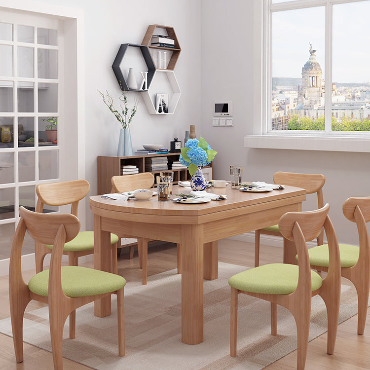 Contemporary Extendable Solid Wood Dining Table Kitchen Standard Dining Table with 4 Legs Base