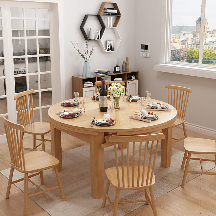 Contemporary Extendable Solid Wood Dining Table Kitchen Standard Dining Table with 4 Legs Base