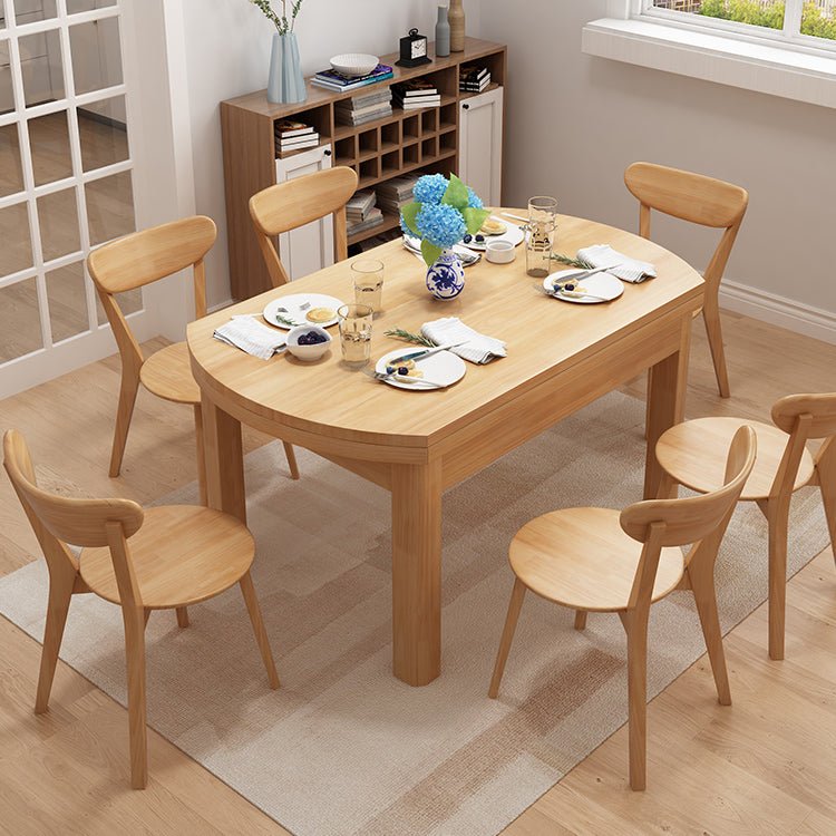 Contemporary Extendable Solid Wood Dining Table Kitchen Standard Dining Table with 4 Legs Base