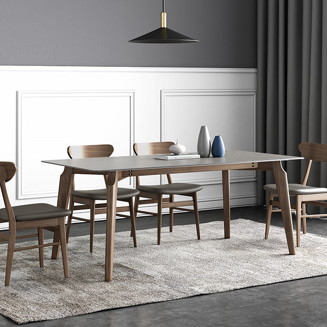 Mid-Century Gray Sintered Stone Table Rectangle Standard Dining Table for Kitchen