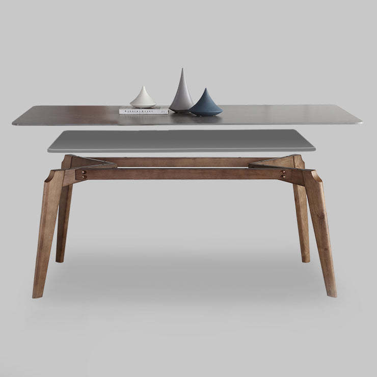 Mid-Century Gray Sintered Stone Table Rectangle Standard Dining Table for Kitchen