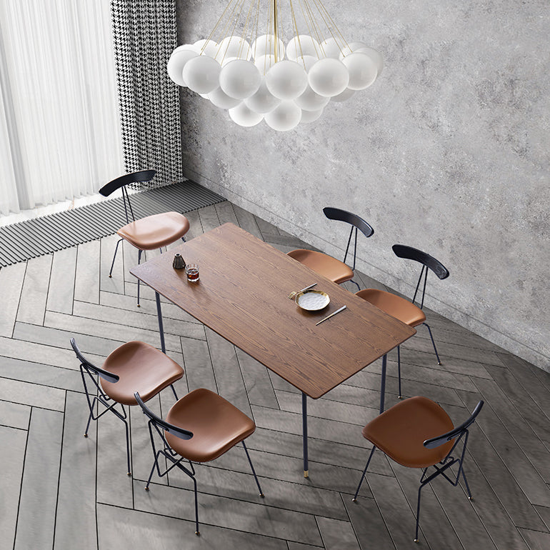 Mesa de comedor de estilo tradicional de lujo, mesa rectangular marrón de madera maciza con 4 patas