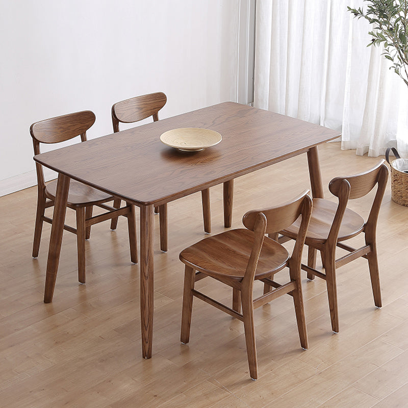 Mid-Century Modern Dining Table Brown Rectangle Solid Wood Dining Table