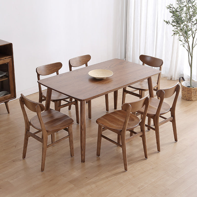 Mid-Century Modern Dining Table Brown Rectangle Solid Wood Dining Table