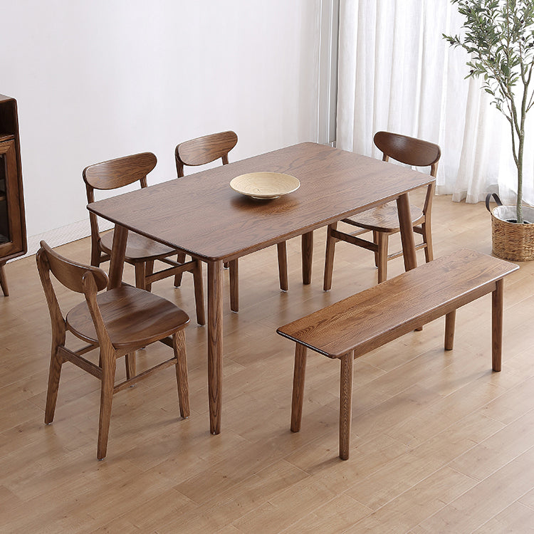 Mid-Century Modern Dining Table Brown Rectangle Solid Wood Dining Table