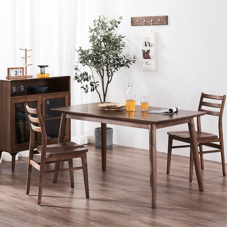 Mid-Century Modern Dining Table Brown Rectangle Solid Wood Dining Table