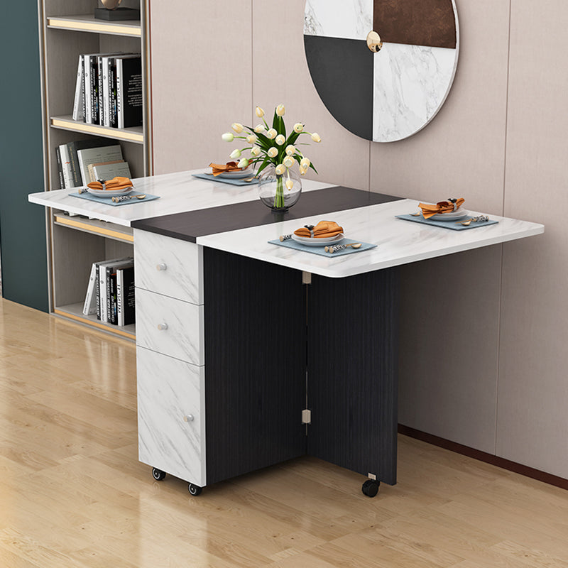 Manufactured Wood Mid-Century Modern Table Rectangle Wood Top Table with Drop Leaf