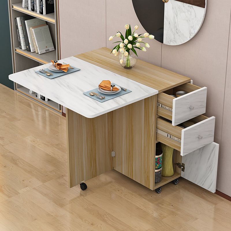 Manufactured Wood Mid-Century Modern Table Rectangle Wood Top Table with Drop Leaf
