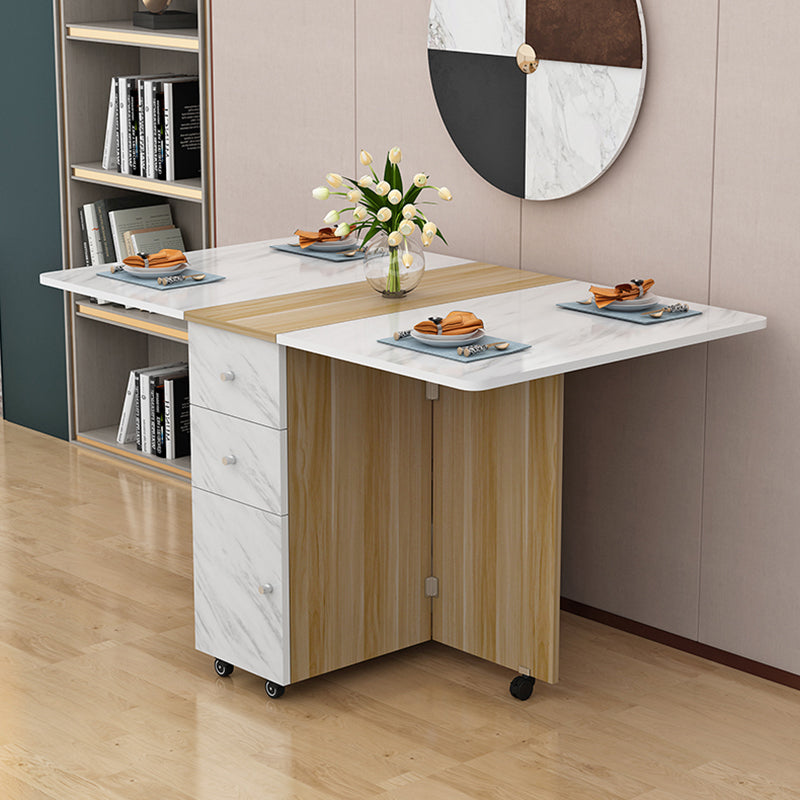 Manufactured Wood Mid-Century Modern Table Rectangle Wood Top Table with Drop Leaf