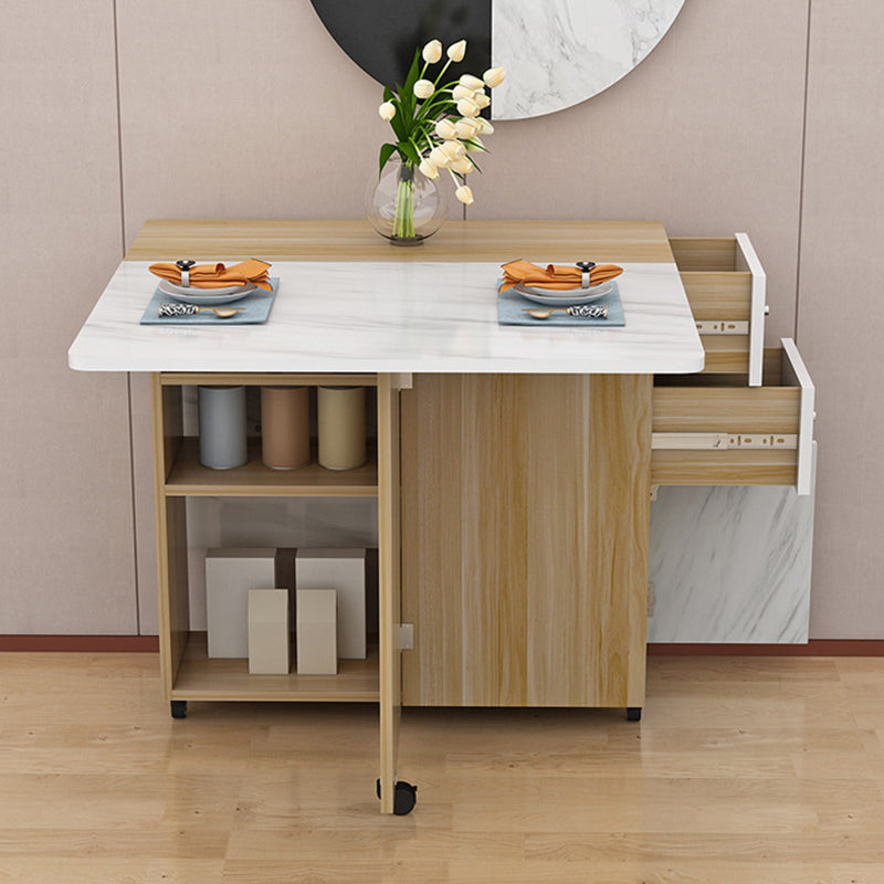 Manufactured Wood Mid-Century Modern Table Rectangle Wood Top Table with Drop Leaf